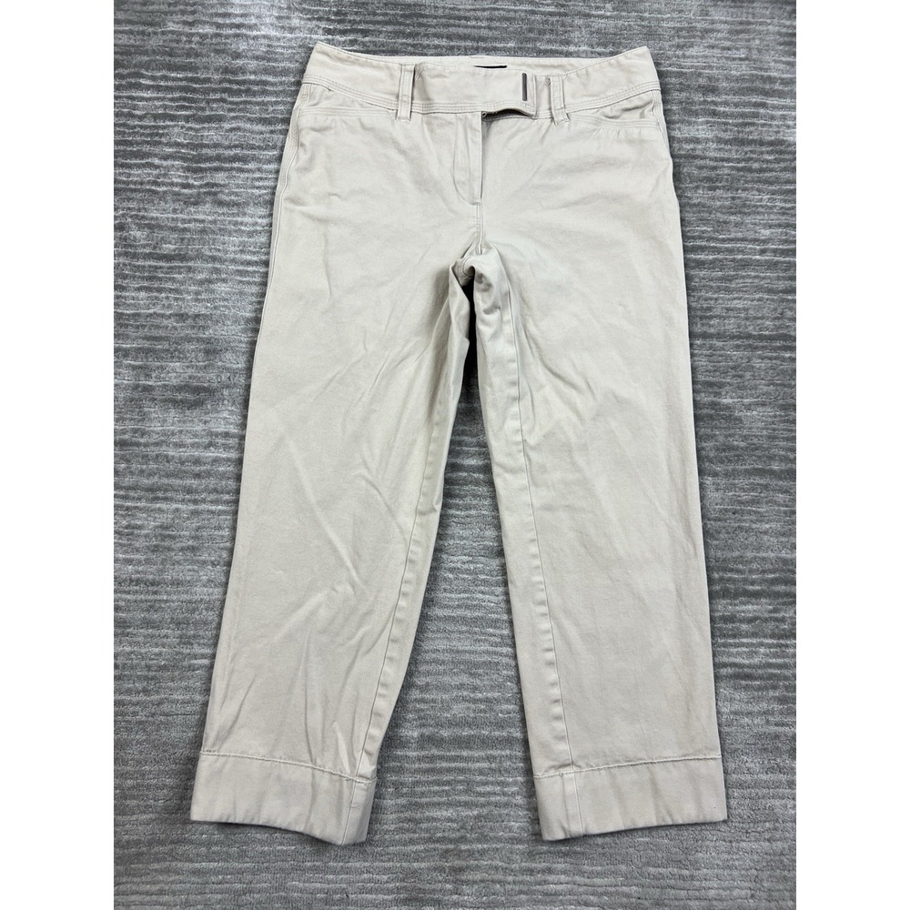 White House Black Market Pants Womens 0 Beige Slim Crop Cotton Blend